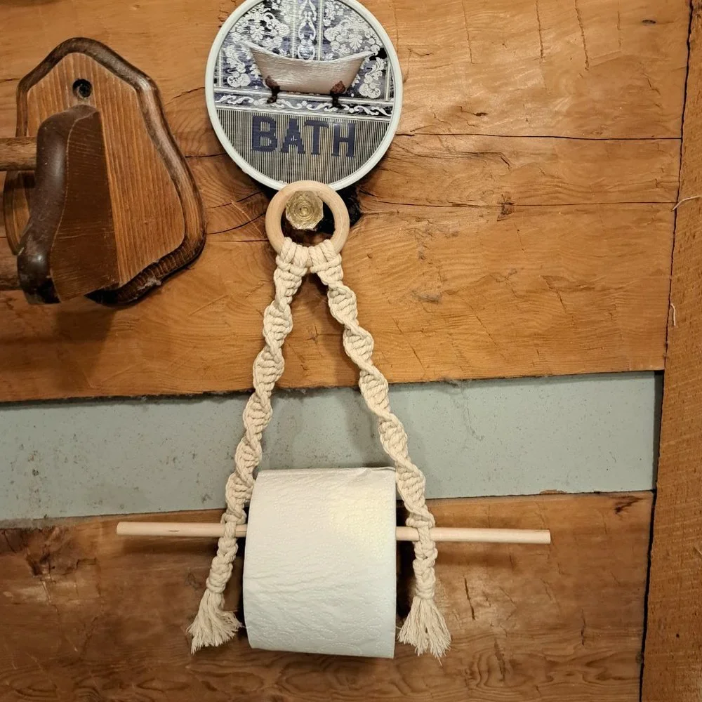 Macrame toliet paper holder